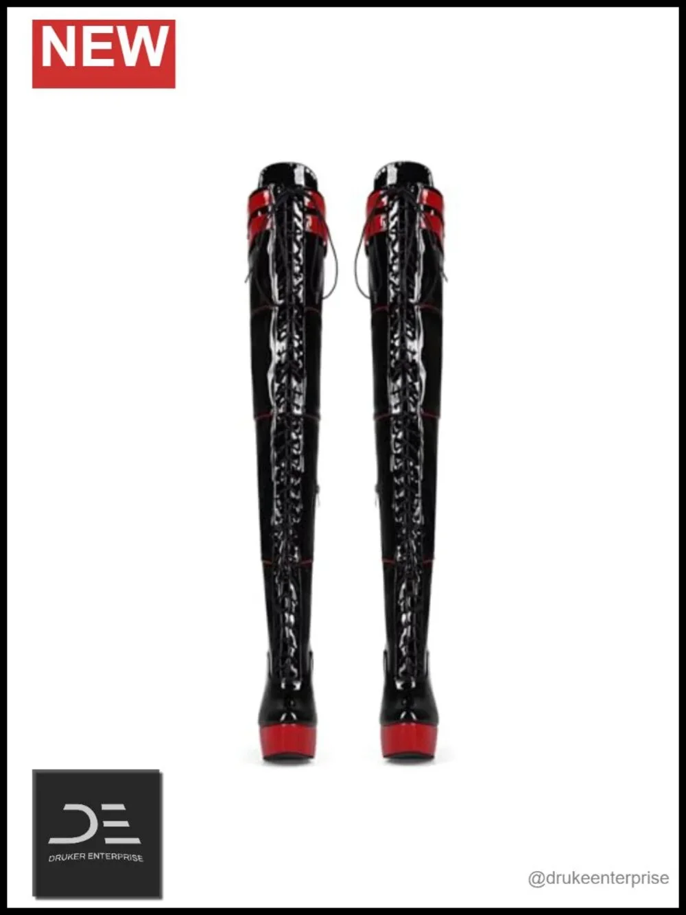 Stiletto Platform Over The Knee Lace Up Boots, Patent, Extra Large Sizes,